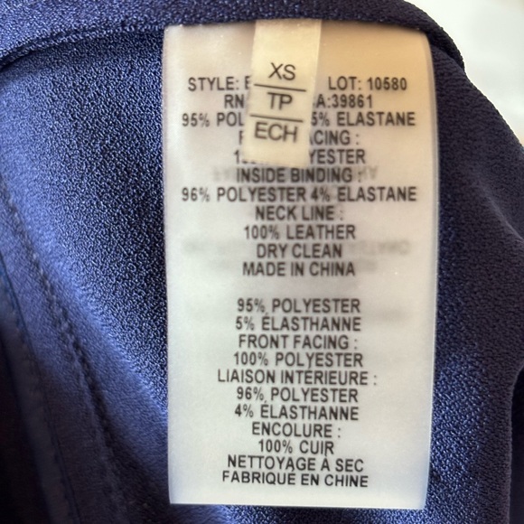 Elie Tahari Leather & Velvet Trim Top XS - Picture 9 of 9